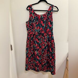 Lands’ End Sleeveless Black Red Floral Pocket Dress Size 14